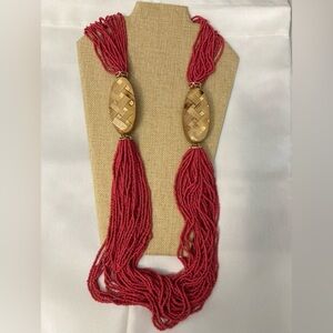 Chico’s Red Seed Beads‎ with Yellowish Lucite Large Beads Bohemian